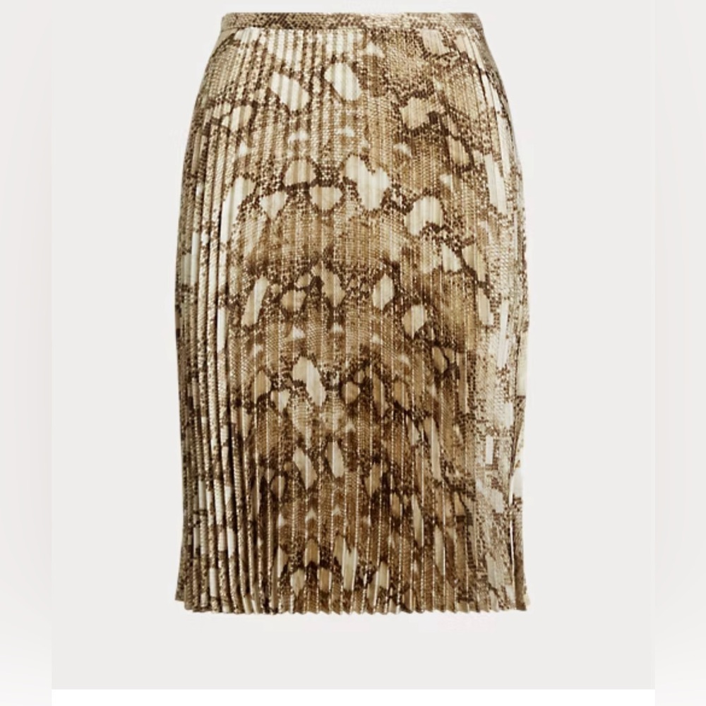 NWT Lauren Ralph Lauren Snakeskin Print Pleated Charmeuse Skirt. Size 16